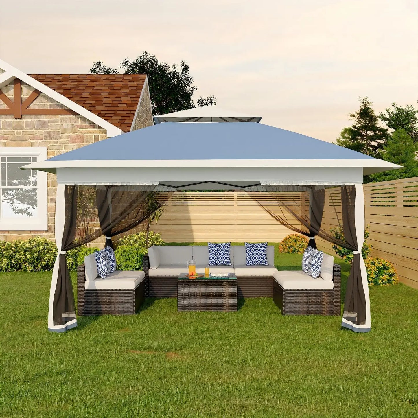 Gartenpavillon 3x3m mit 4 abnehmbaren Moskitonetz-Seitenwänden – Wasserdicht & Höhenverstellbar