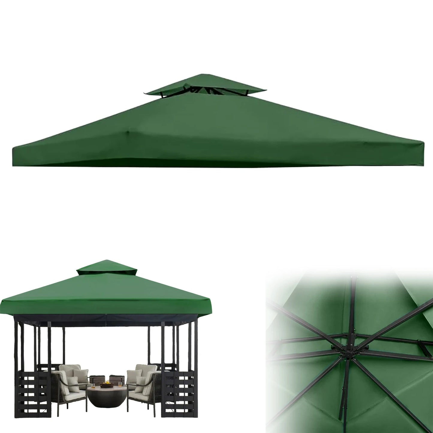 Replacement Canopy Cover for 3x3m Garden Gazebo – 2-Tier Waterproof Roof Top