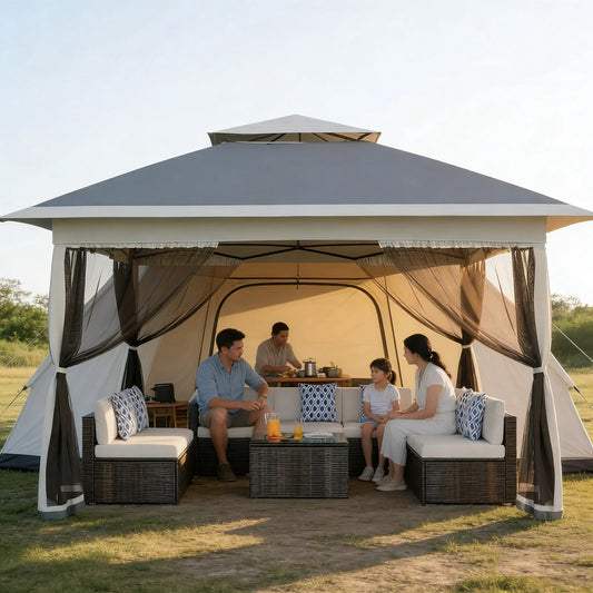 Gartenpavillon 3x3m mit 4 abnehmbaren Moskitonetz-Seitenwänden – Wasserdicht & Höhenverstellbar