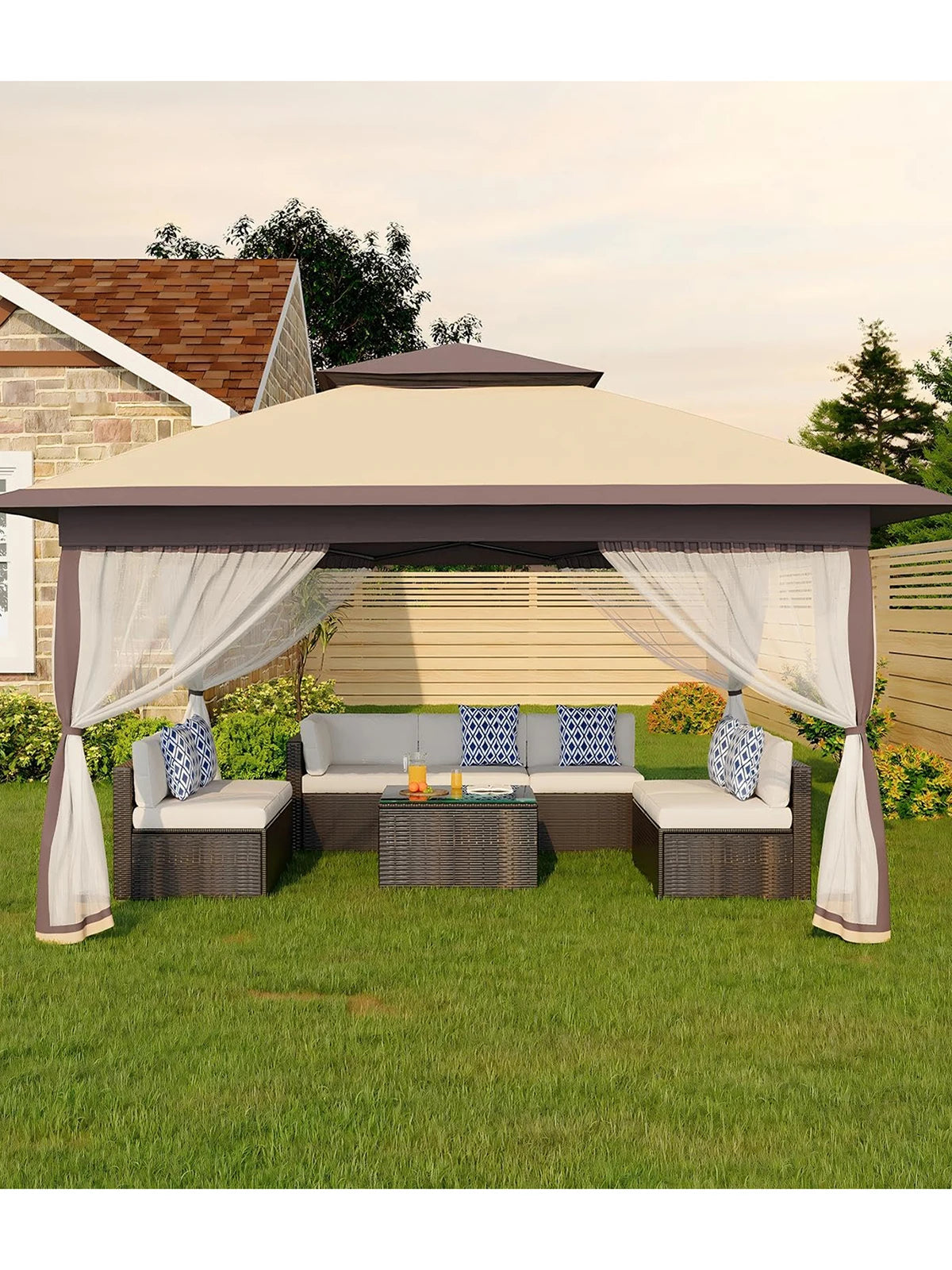 Garden Pavilion 3x3m with 4 Removable Mosquito Net Sidewalls – Waterproof & Adjustable
