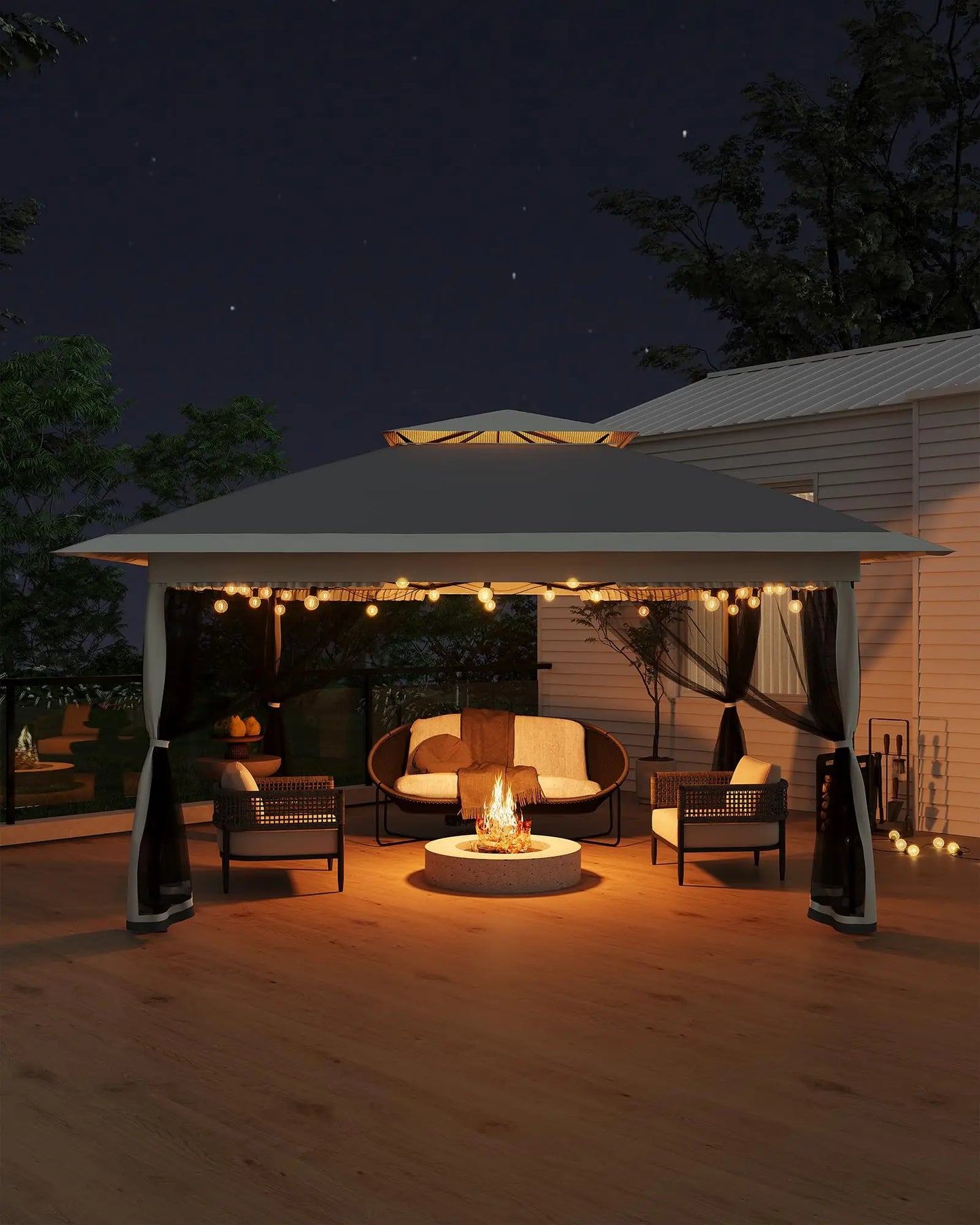 Garden Pavilion 3x3m with 4 Removable Mosquito Net Sidewalls – Waterproof & Adjustable