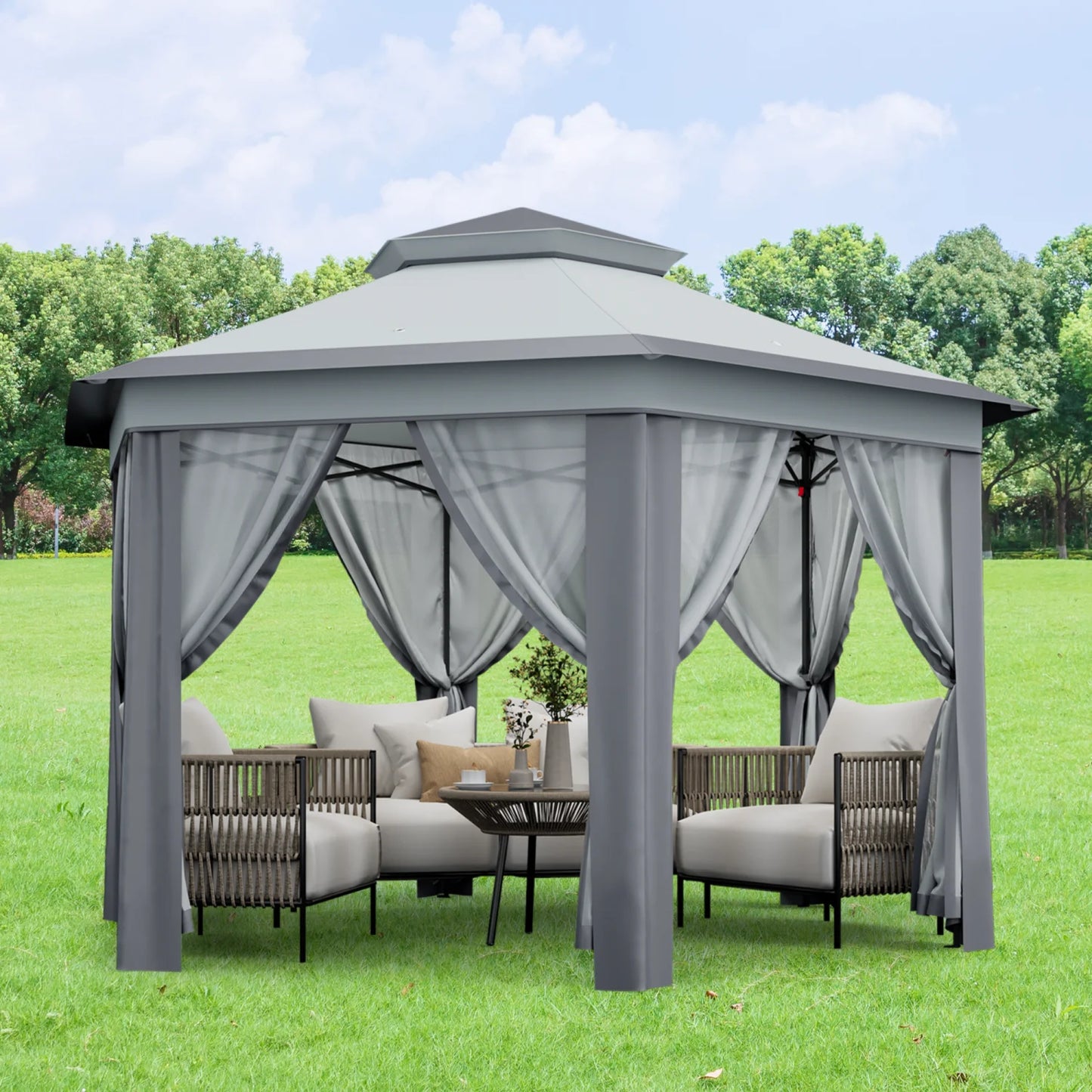 Gartenzelt 2x2m mit Netz-Moskitonetz, höhenverstellbar und tragbarer Tragetasche