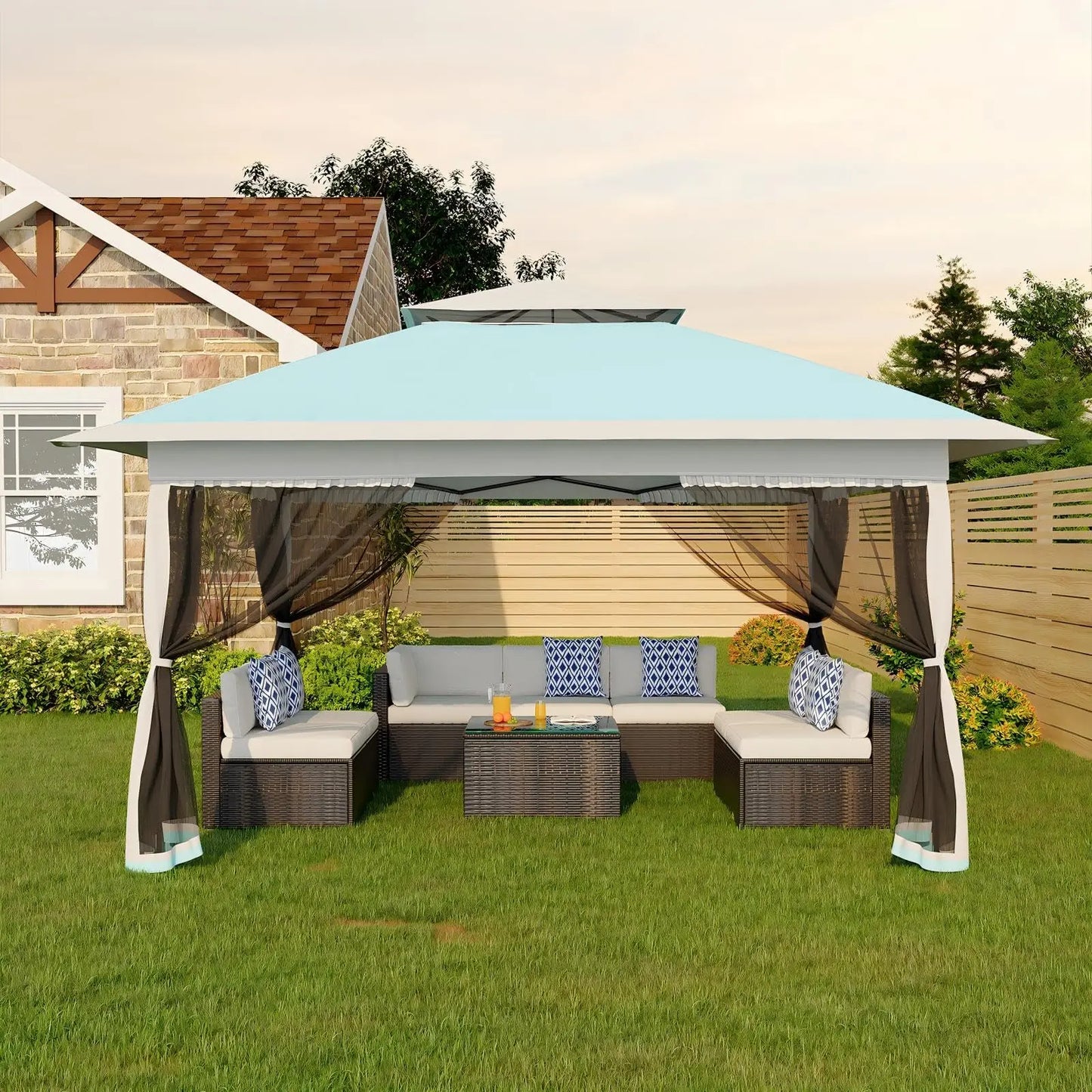 Garden Pavilion 3x3m with 4 Removable Mosquito Net Sidewalls – Waterproof & Adjustable