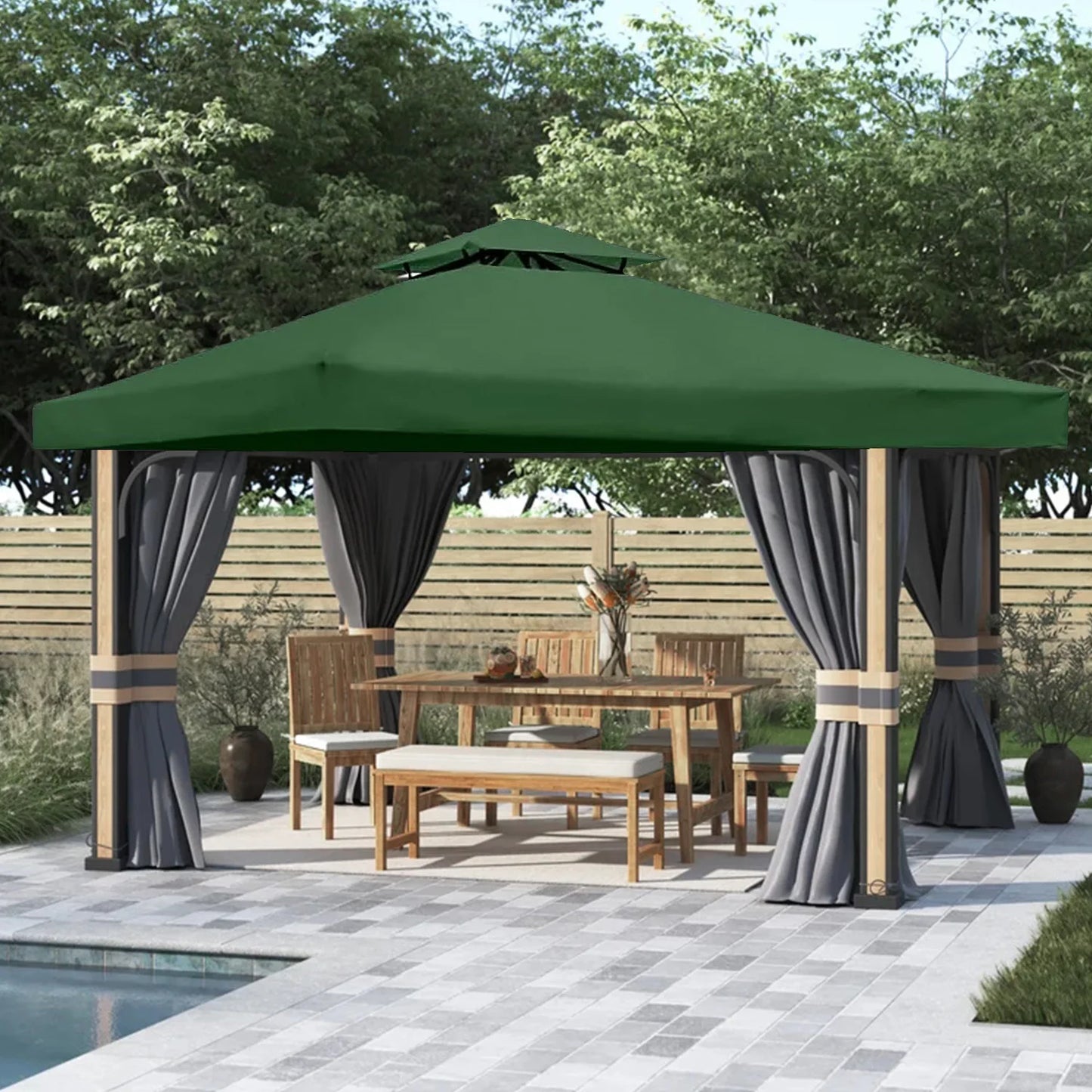Ersatz-Dachplane für 3x3m Gartenpavillon – Wasserdichte 2-Stufen-Dachabdeckung