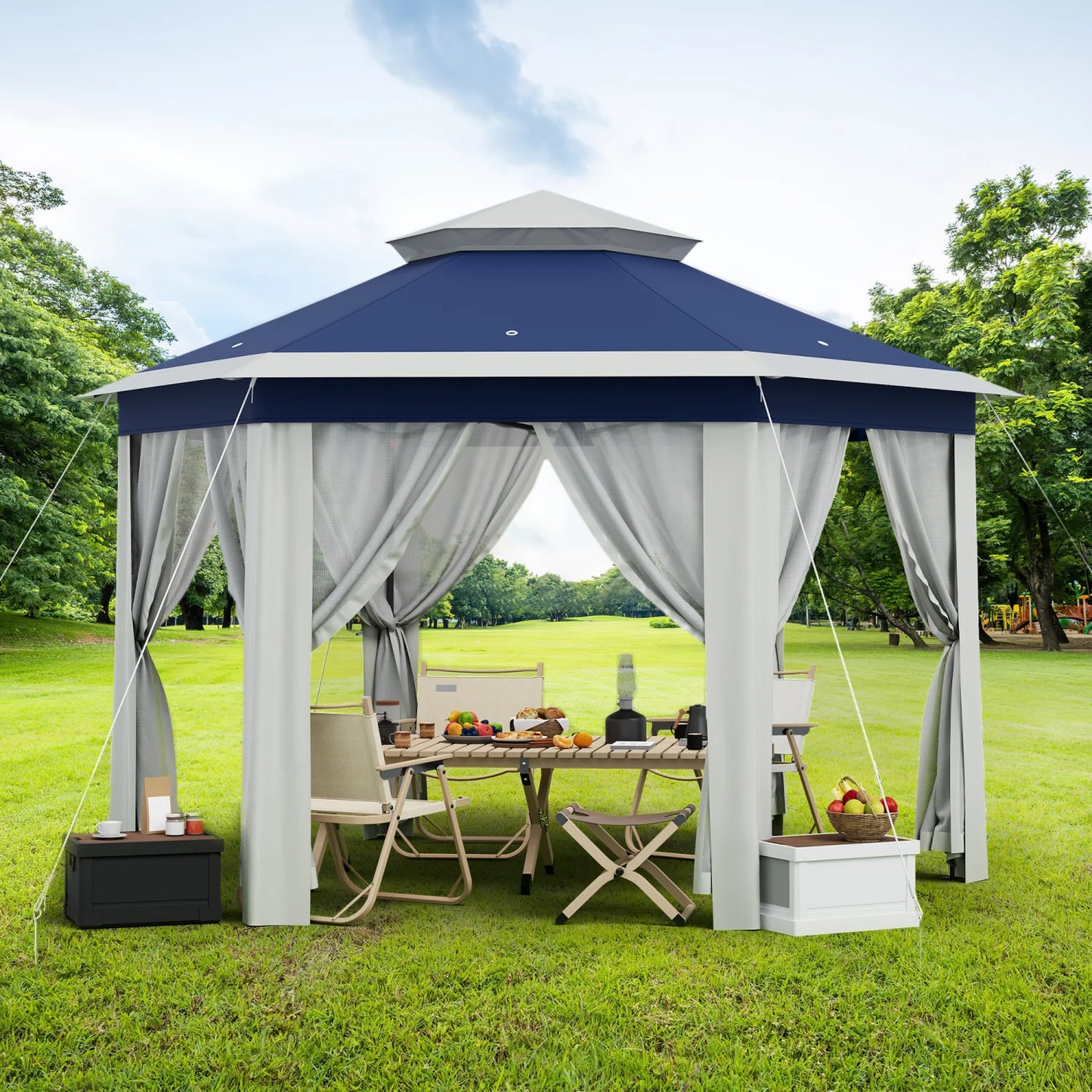 Gartenzelt 2x2m mit Netz-Moskitonetz, höhenverstellbar und tragbarer Tragetasche