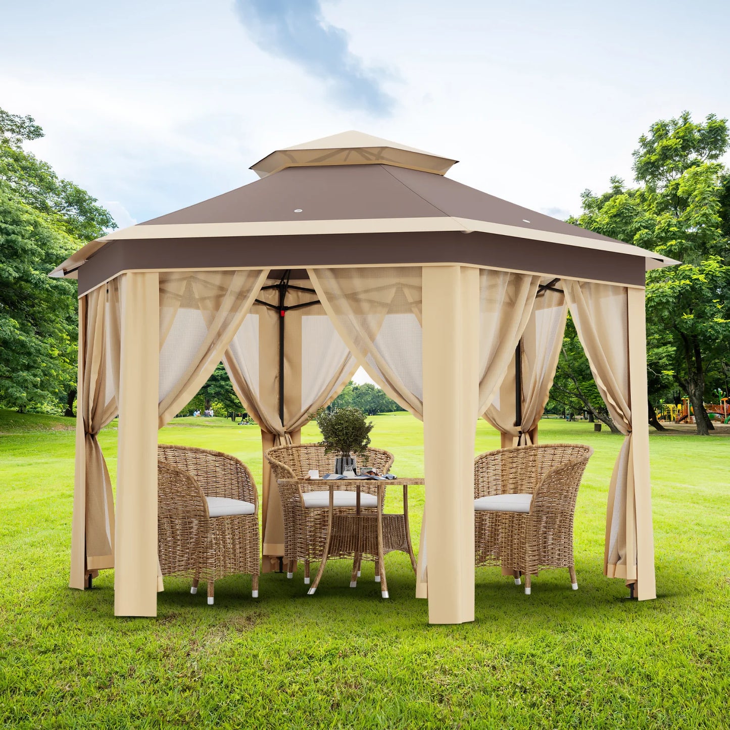 Gartenzelt 2x2m mit Netz-Moskitonetz, höhenverstellbar und tragbarer Tragetasche
