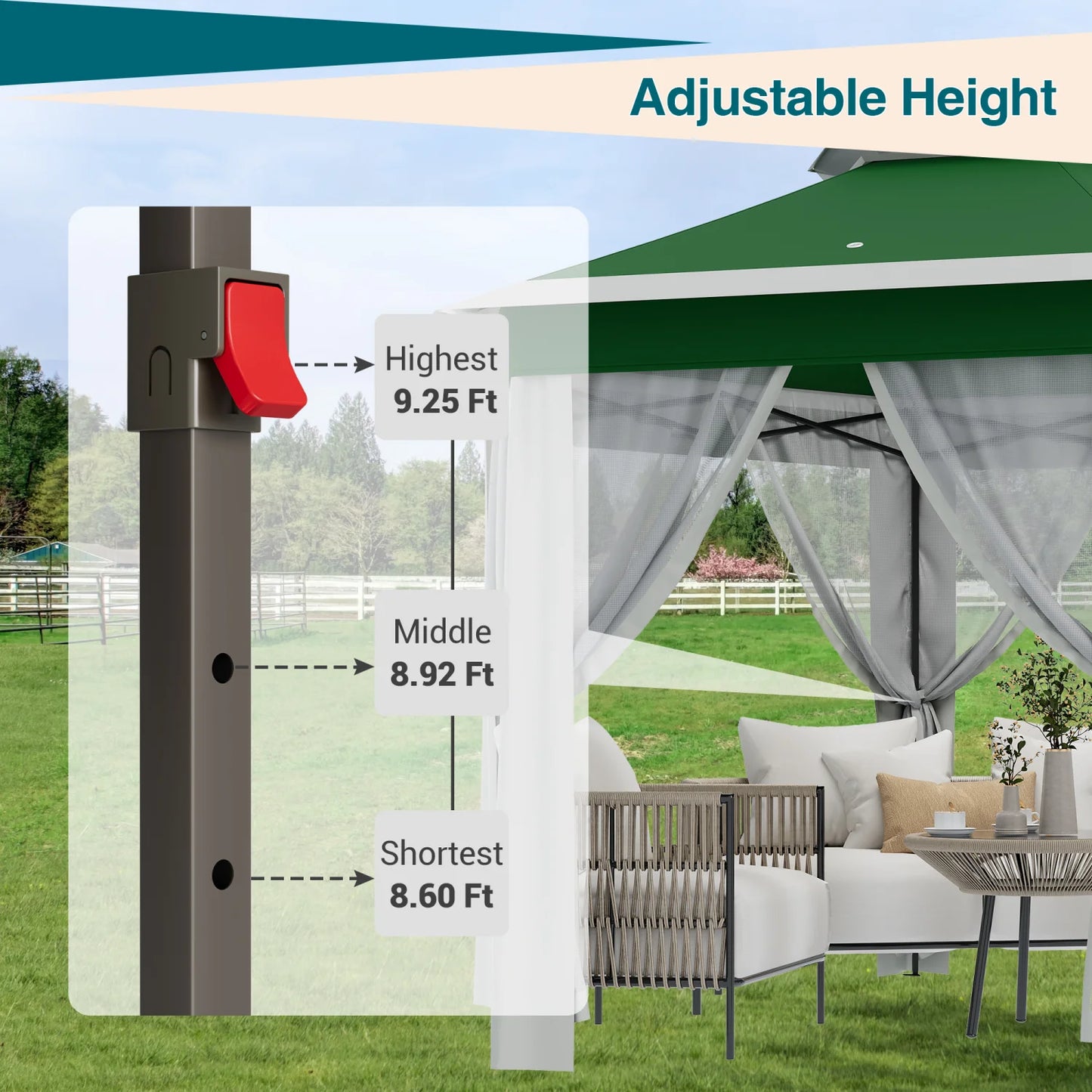 Gartenzelt 2x2m mit Netz-Moskitonetz, höhenverstellbar und tragbarer Tragetasche