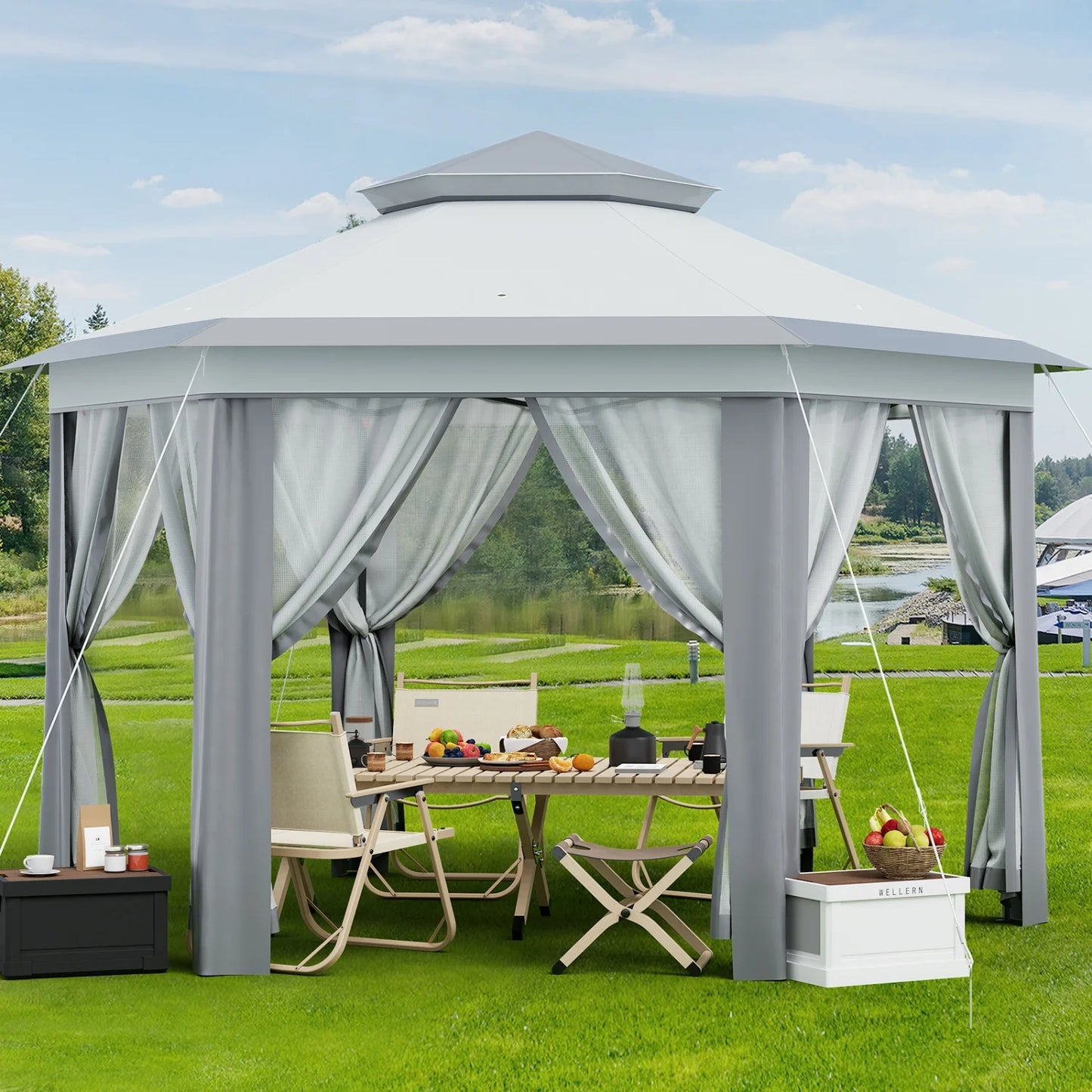 Gartenzelt 2x2m mit Netz-Moskitonetz, höhenverstellbar und tragbarer Tragetasche