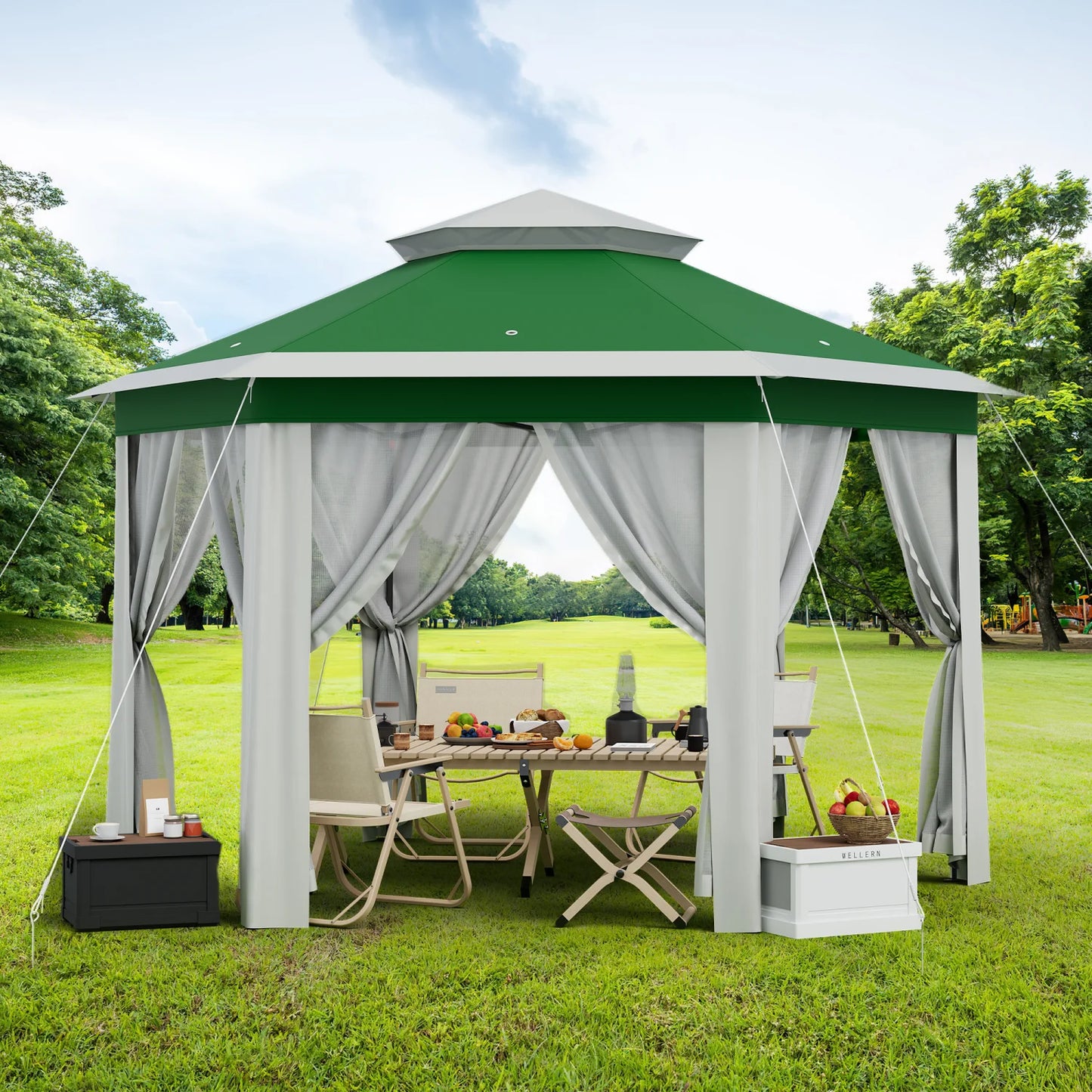 Gartenzelt 2x2m mit Netz-Moskitonetz, höhenverstellbar und tragbarer Tragetasche