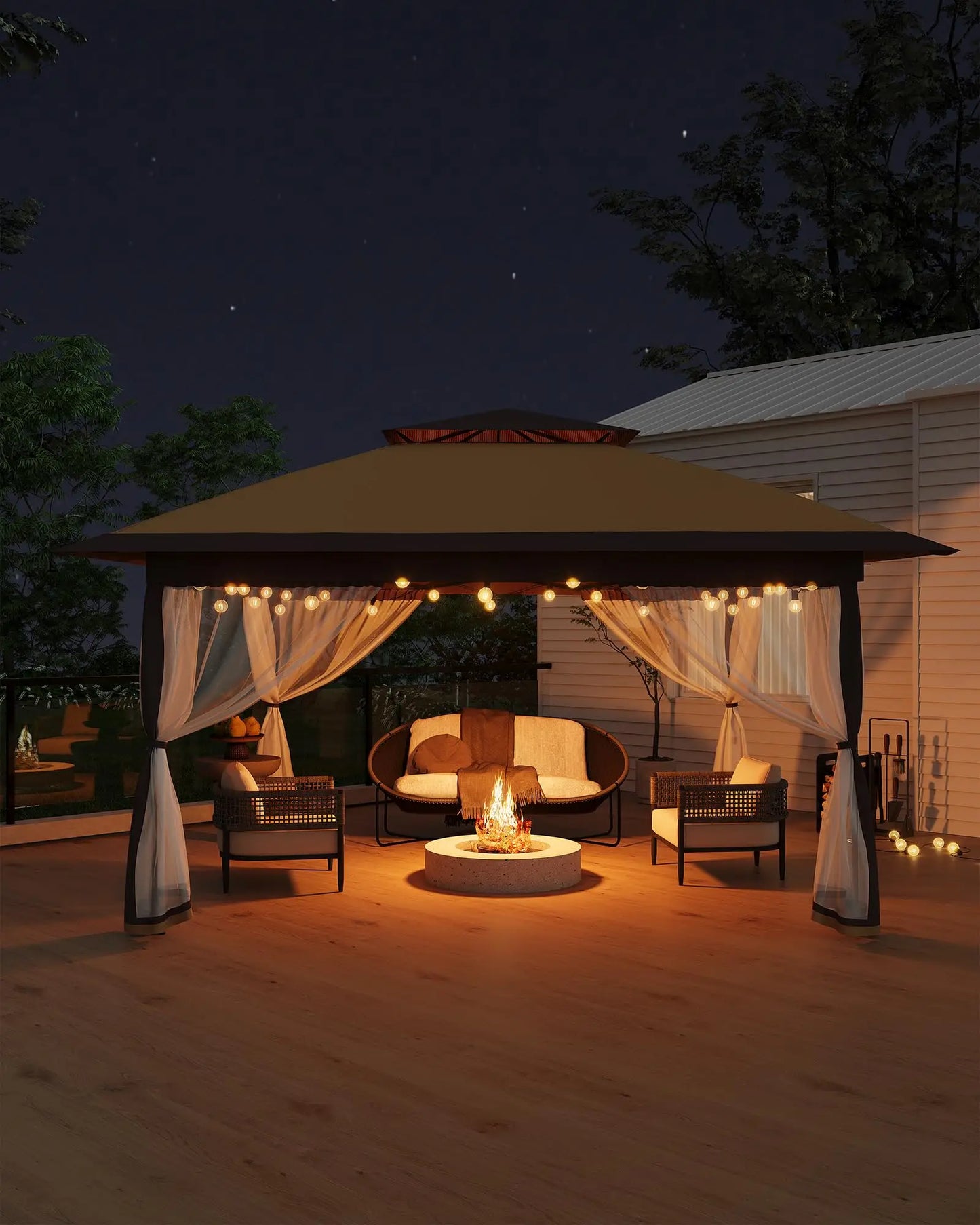 Garden Pavilion 3x3m with 4 Removable Mosquito Net Sidewalls – Waterproof & Adjustable