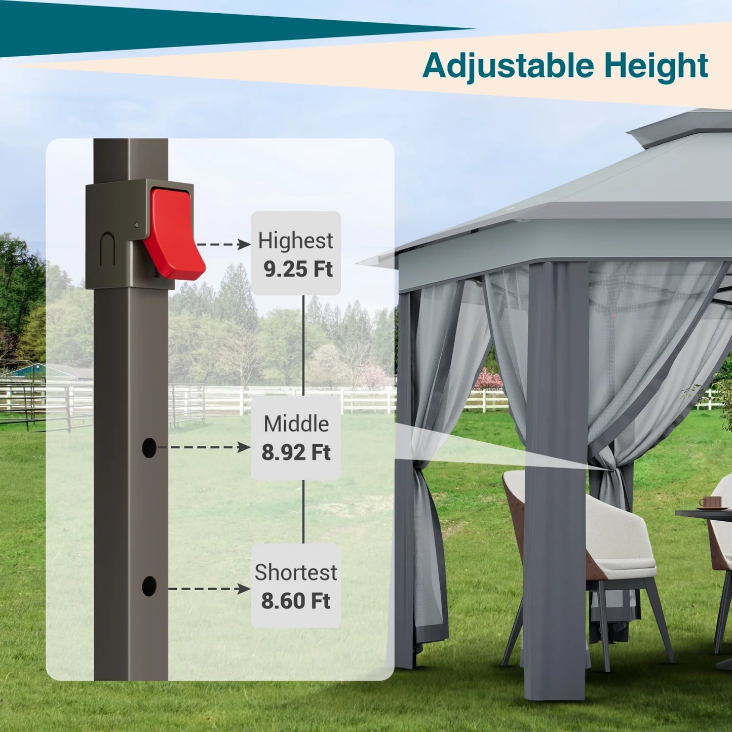 Gartenzelt 2x2m mit Netz-Moskitonetz, höhenverstellbar und tragbarer Tragetasche