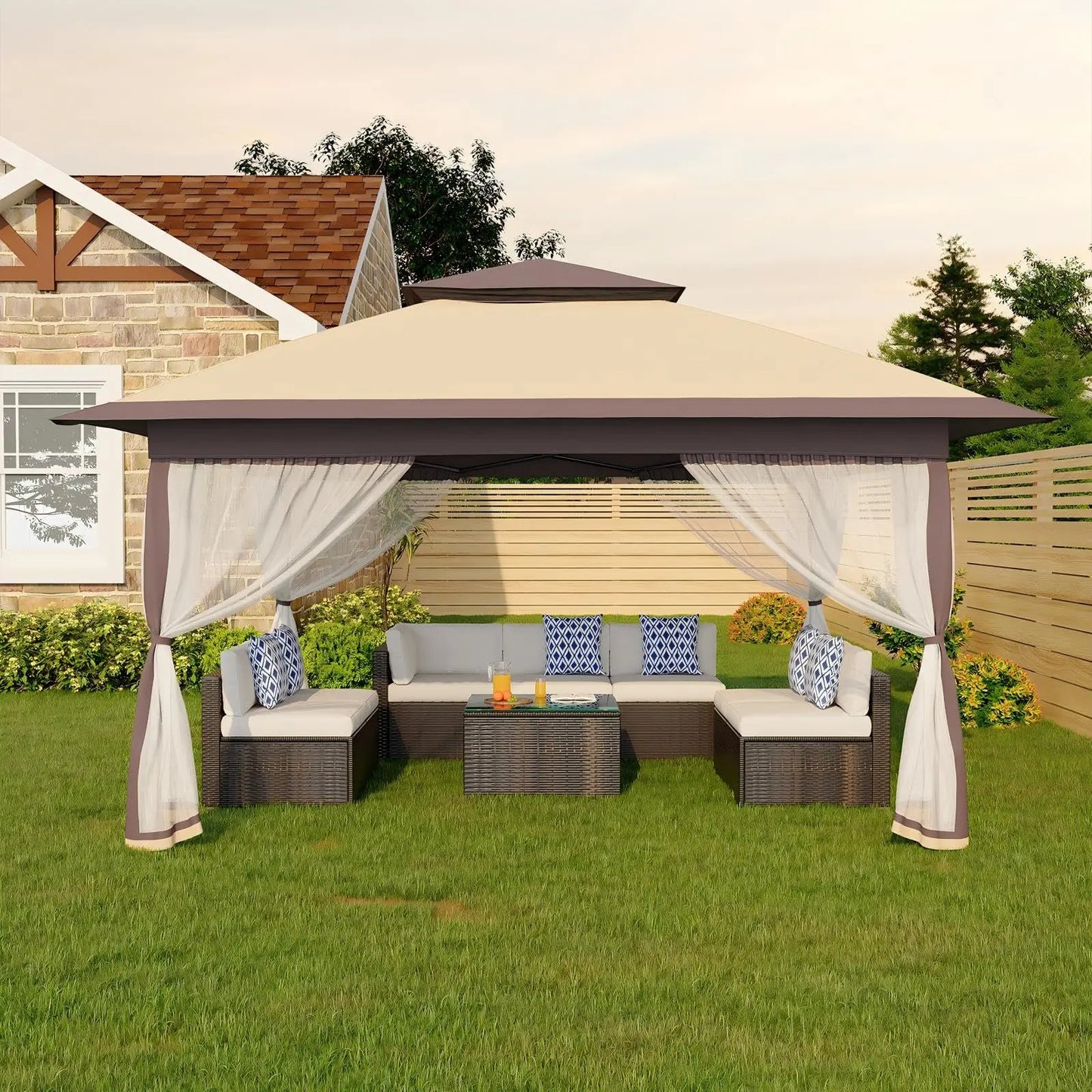 Garden Pavilion 3x3m with 4 Removable Mosquito Net Sidewalls – Waterproof & Adjustable