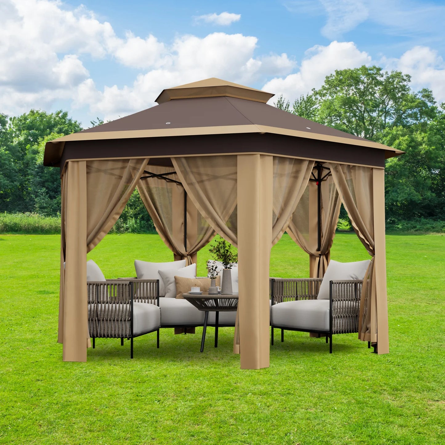 Gartenzelt 2x2m mit Netz-Moskitonetz, höhenverstellbar und tragbarer Tragetasche