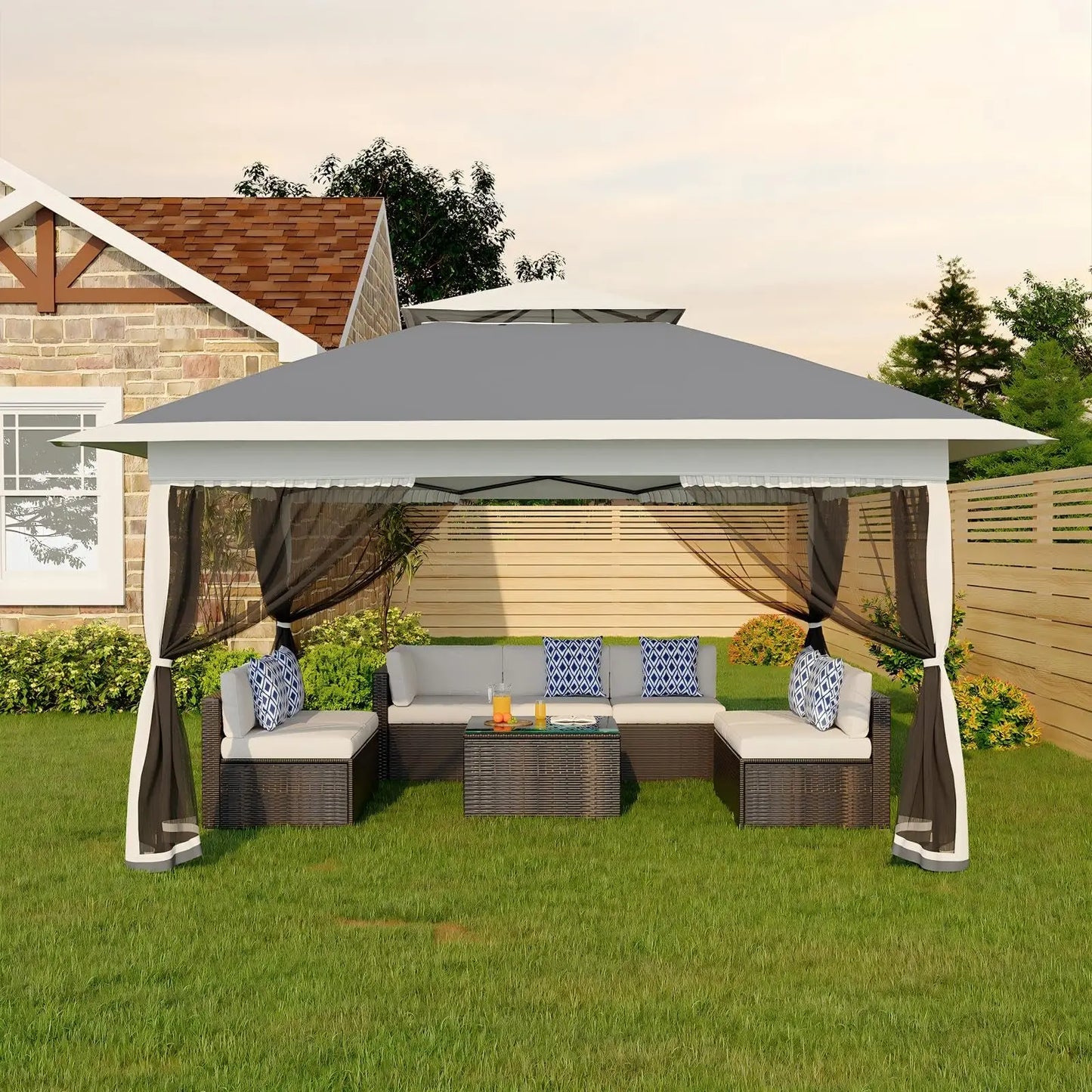 Garden Pavilion 3x3m with 4 Removable Mosquito Net Sidewalls – Waterproof & Adjustable