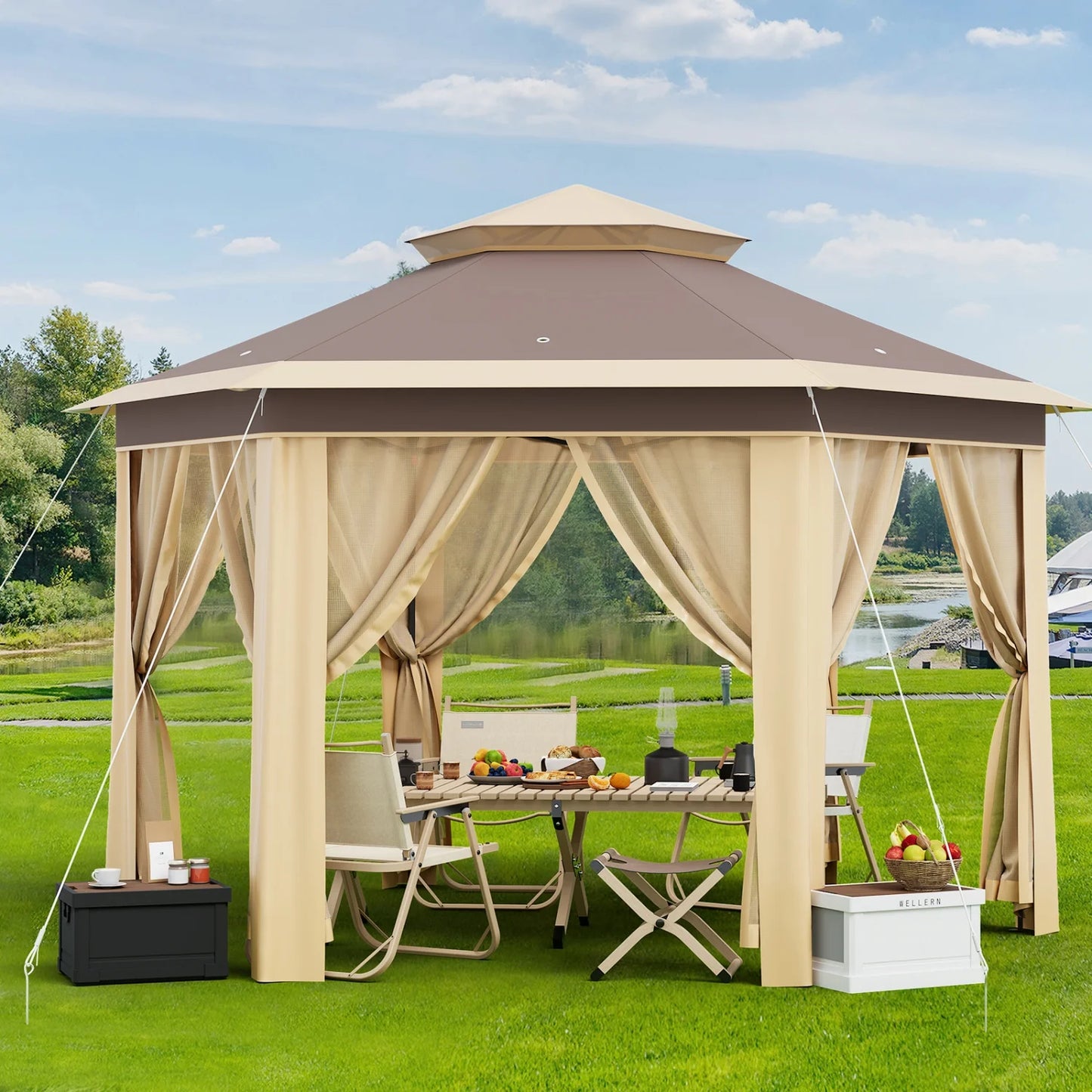 Gartenzelt 2x2m mit Netz-Moskitonetz, höhenverstellbar und tragbarer Tragetasche