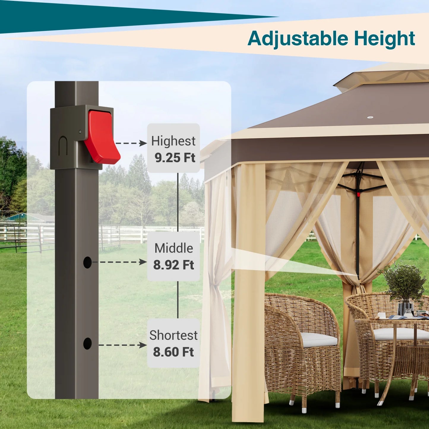 Gartenzelt 2x2m mit Netz-Moskitonetz, höhenverstellbar und tragbarer Tragetasche