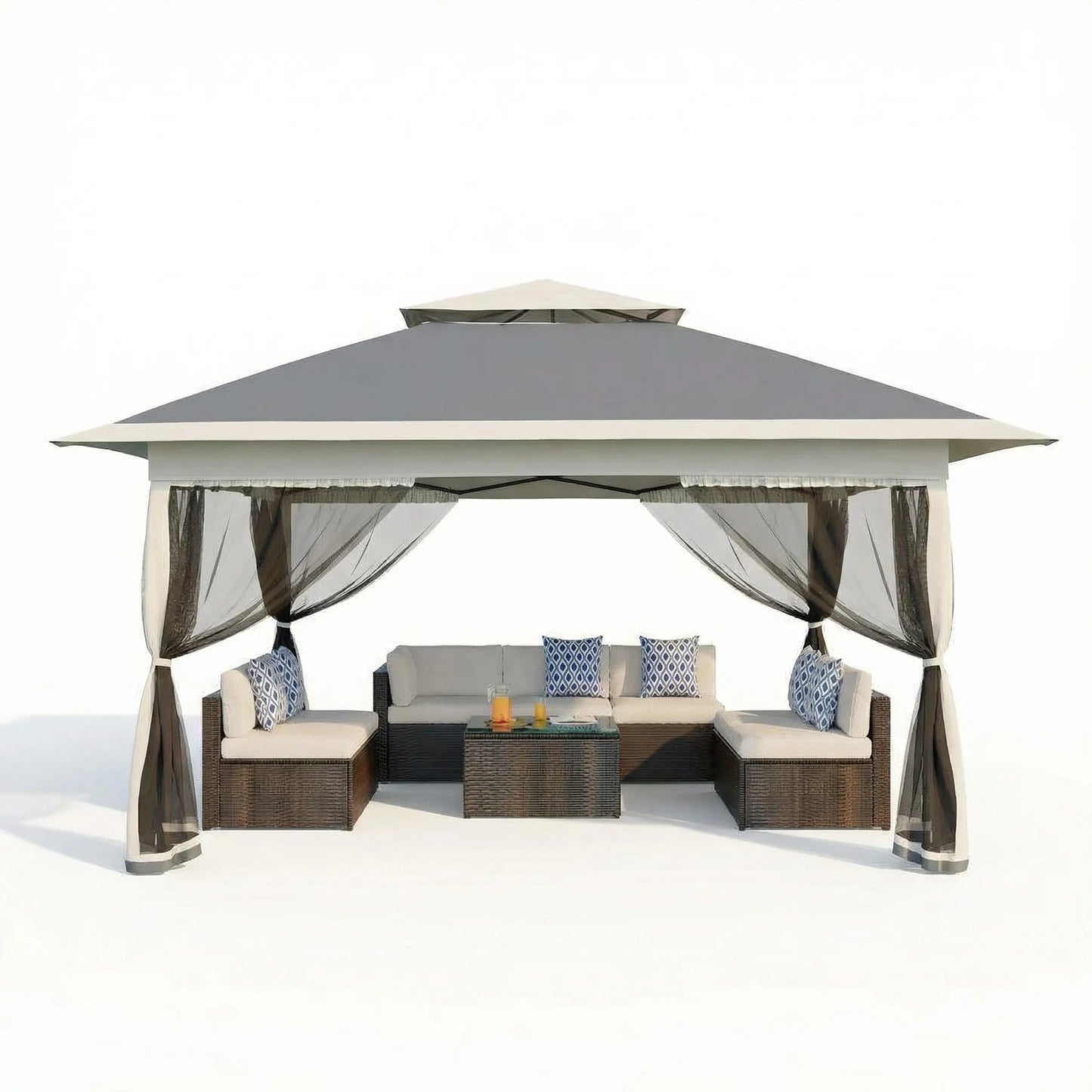 Garden Pavilion 3x3m with 4 Removable Mosquito Net Sidewalls – Waterproof & Adjustable