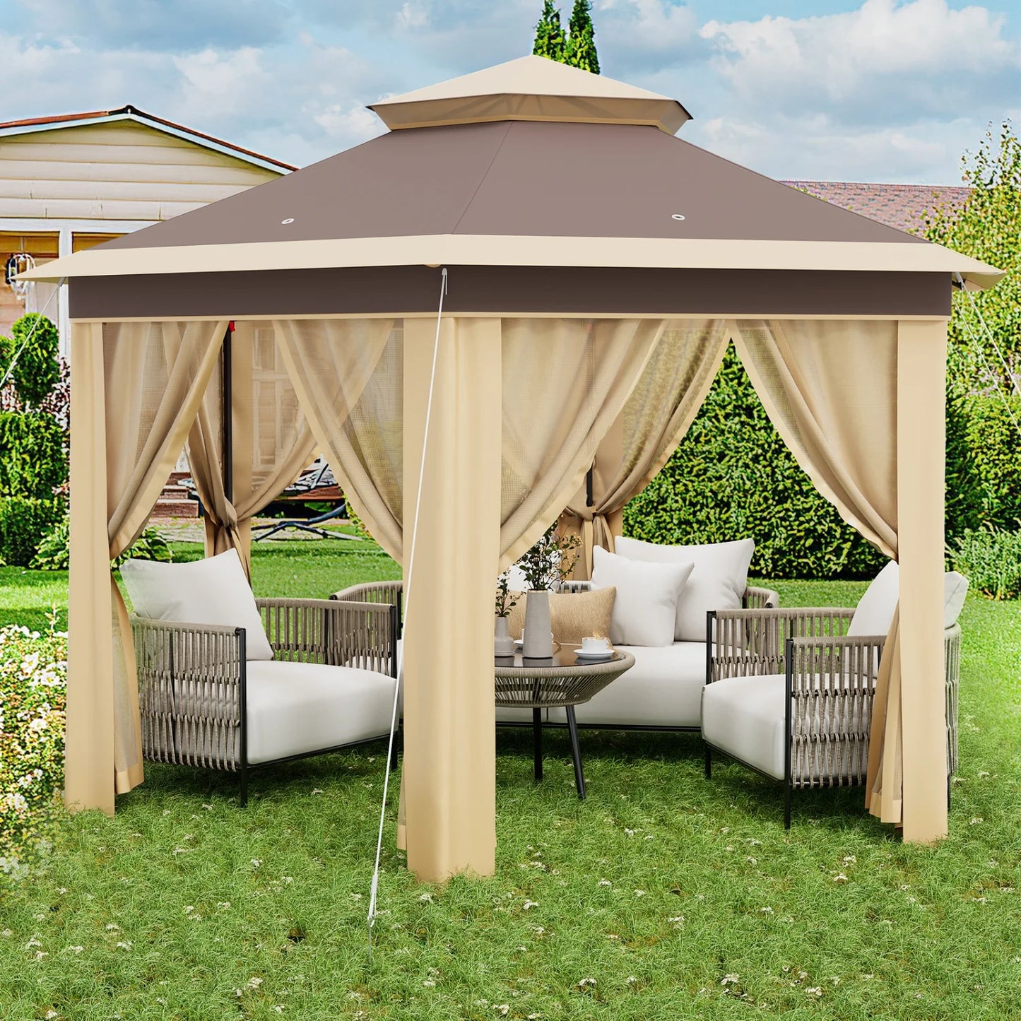 Gartenzelt 2x2m mit Netz-Moskitonetz, höhenverstellbar und tragbarer Tragetasche