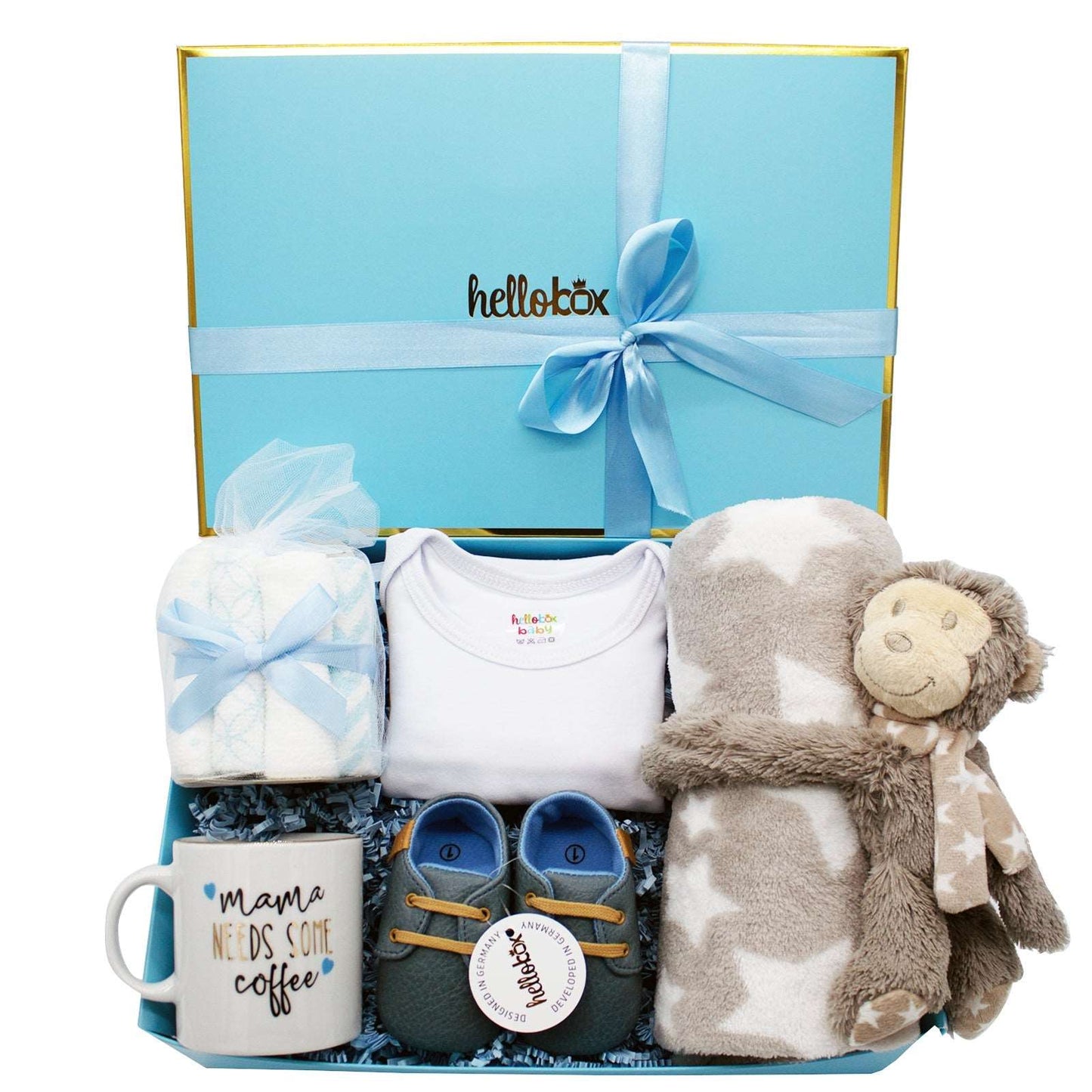 Hellobox Geschenke für neugeborene mit Babydecke, Kuscheltier